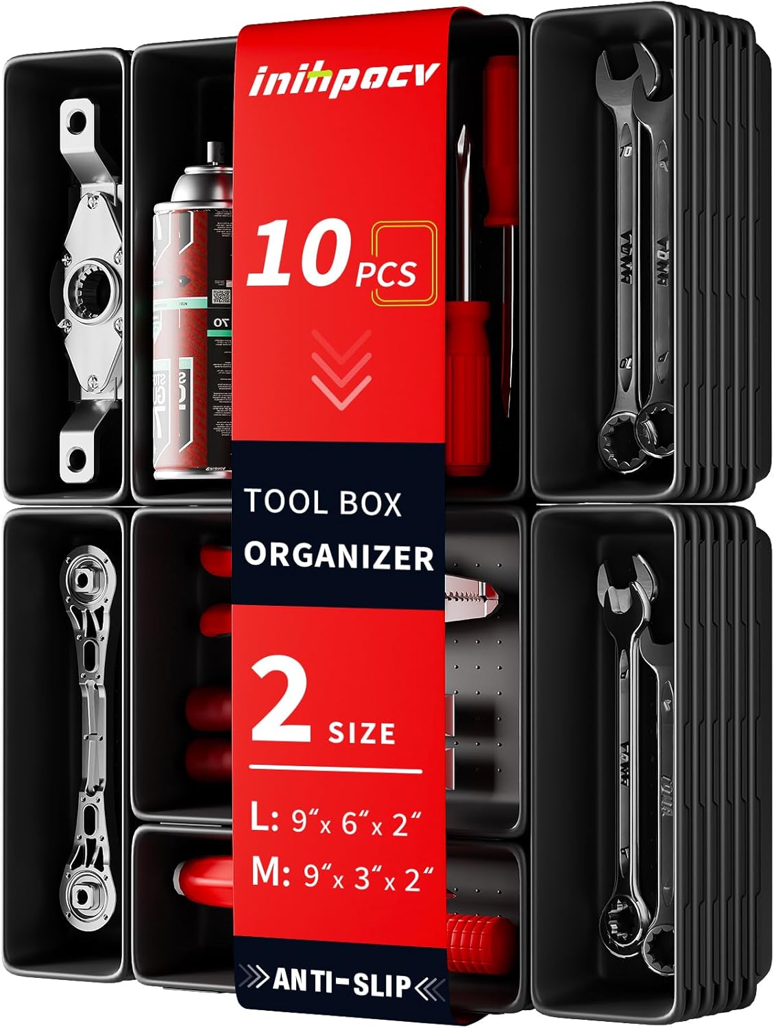10 PCS Tool Box Drawer Organizers, Large & Medium Tool Trays for Tool Box Organization, Tool