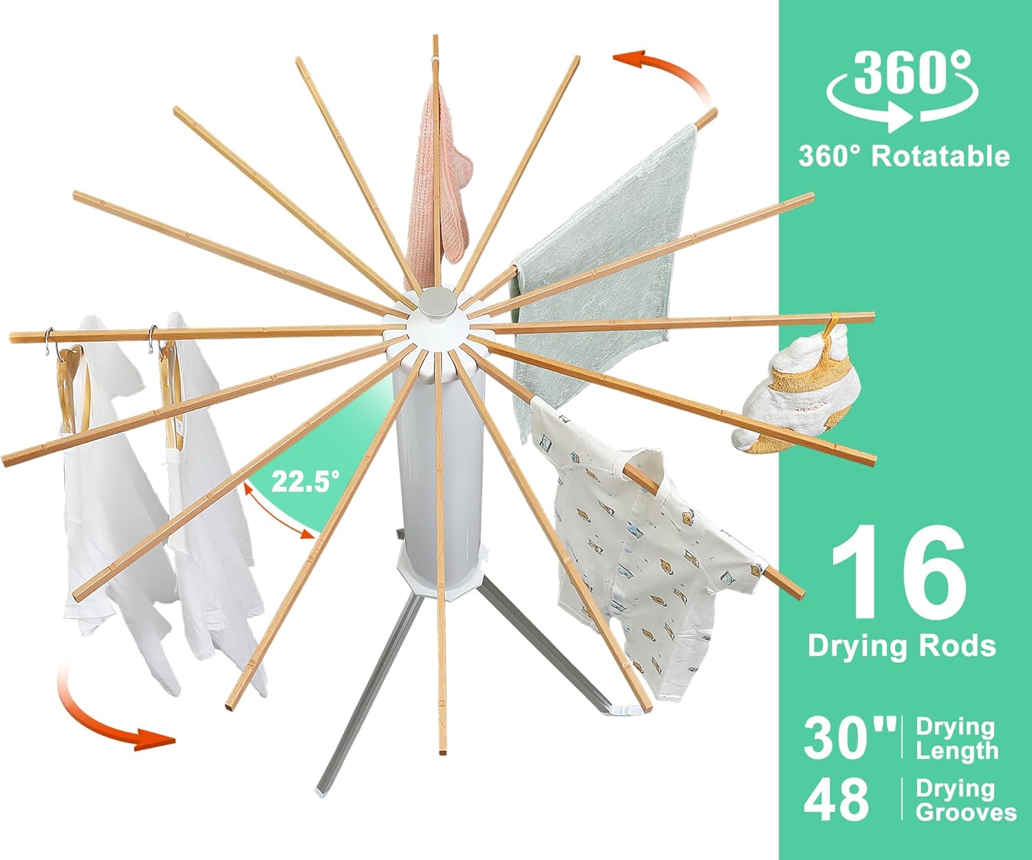 Cylinder Tripod Clothes Drying Rack - 16 Expandable Rods | Standing Octopus Drying Rack Clothing |