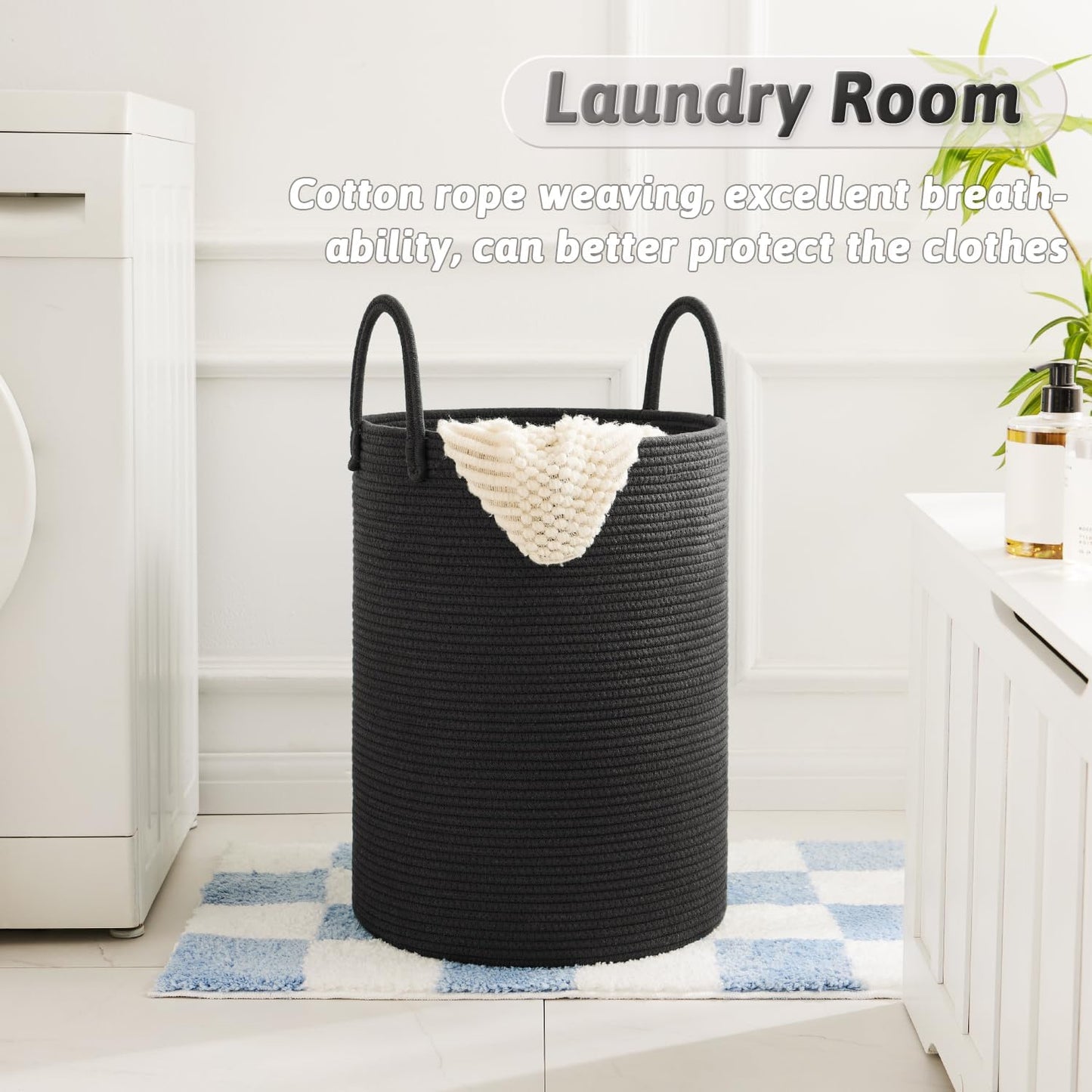 Laundry Basket,Woven Cotton Rope Laundry Hamper,80L for Decorative Storage of Dirty Clothes,Toys