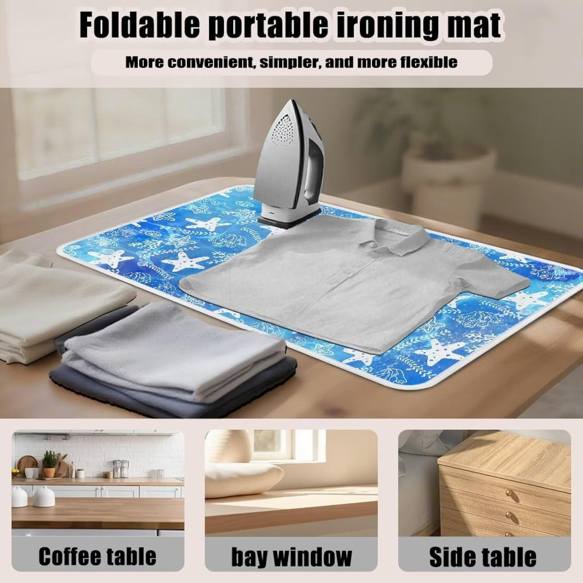 Ironing Mat Thickened Blue Stars Ironing Blanket Travel Portable Ironing Pad Travel Isolate Heat