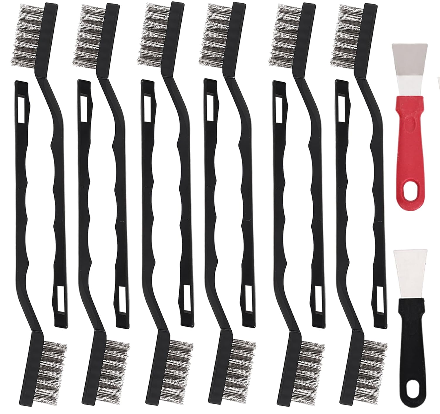 12 Pcs Mini Stainless Steel Wire Brush Set, Wire Scratch Brush with Curved Handle, Cleaning Weld