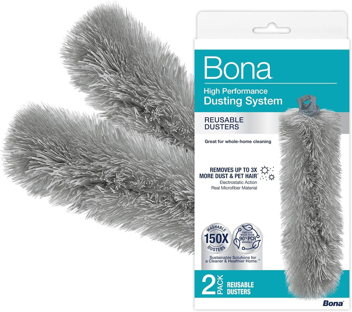 Bona Reusable Duster Refills - 2 Pack - High Performance Dusting System - Microfiber Dusters Remove