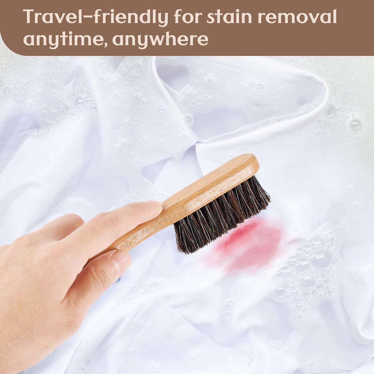 3 Pcs Wood Laundry Stain Brush Stain Remover Brushes with Boar Bristle Small Stain Brush for