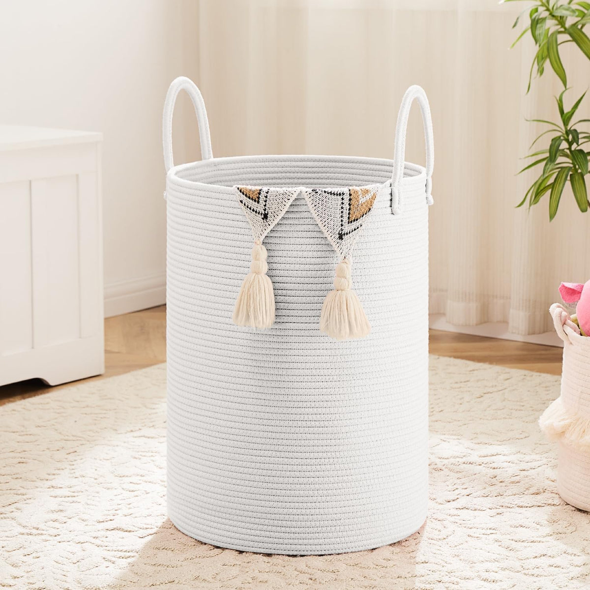 Laundry Basket,Woven Cotton Rope Laundry Hamper,40L for Decorative Storage of Dirty Clothes,Toys