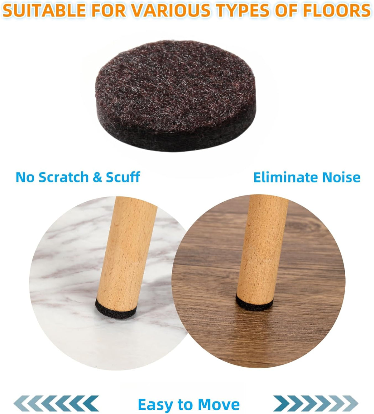 Felt Furniture Pads for Hardwood Floors 164 Piece, Furnigear Anti Scratches Felt Pads for Round