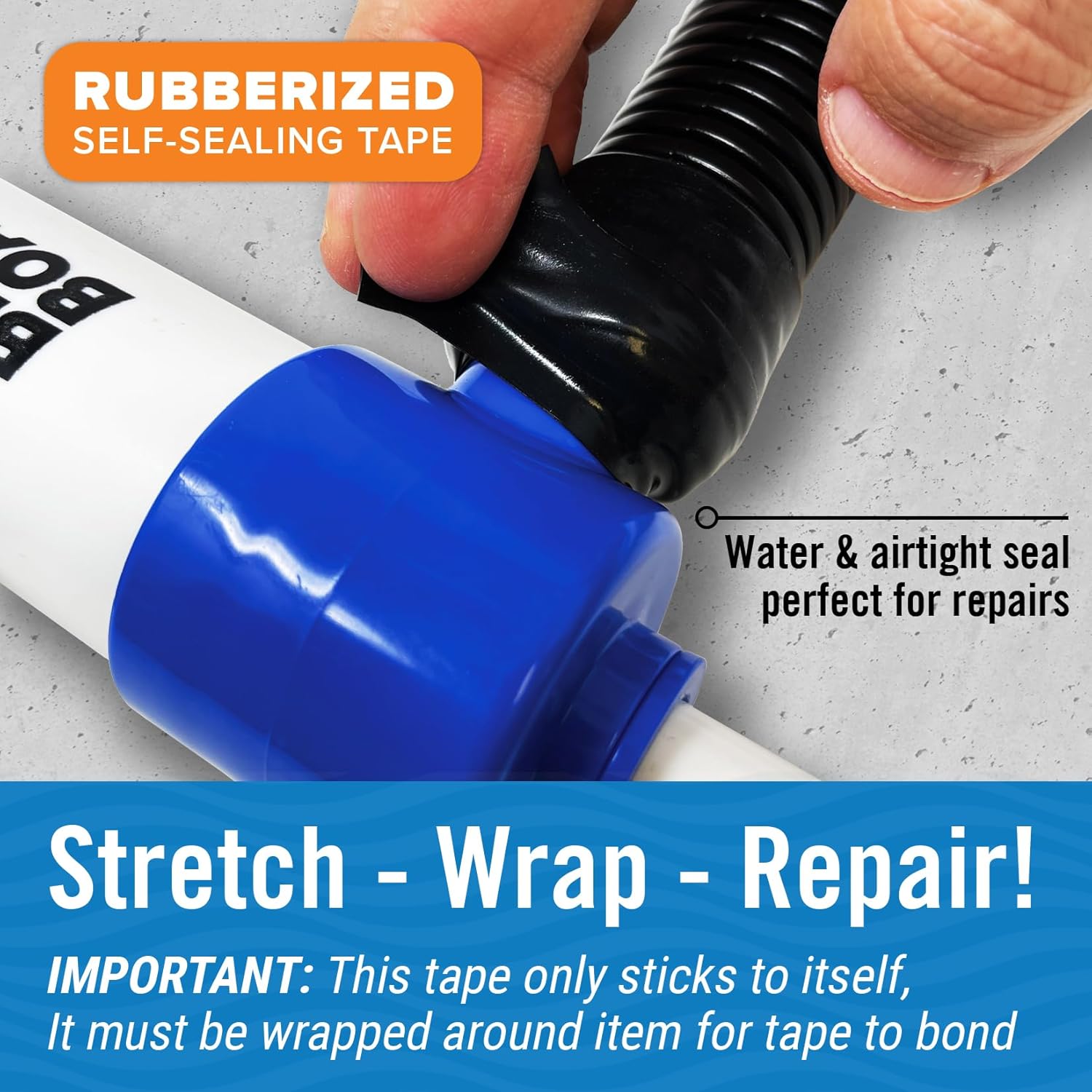 Black Heavy Duty Silicone Tape, Self-Fusing Rubber Hose and Plumbing Water Pipe Repair Seal, Coax
