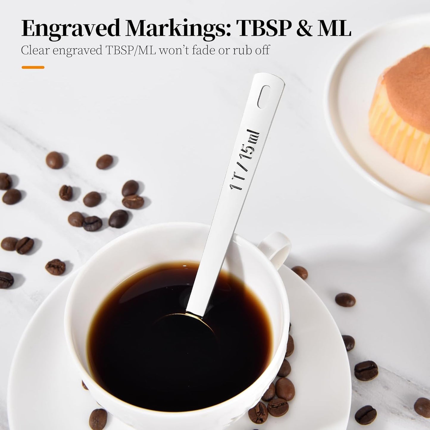 Long Handle Coffee Scoop: 5.64 Inch 18/8 Stainless Steel 1 Tablespoon Metal Measuring Spoon Tbsp
