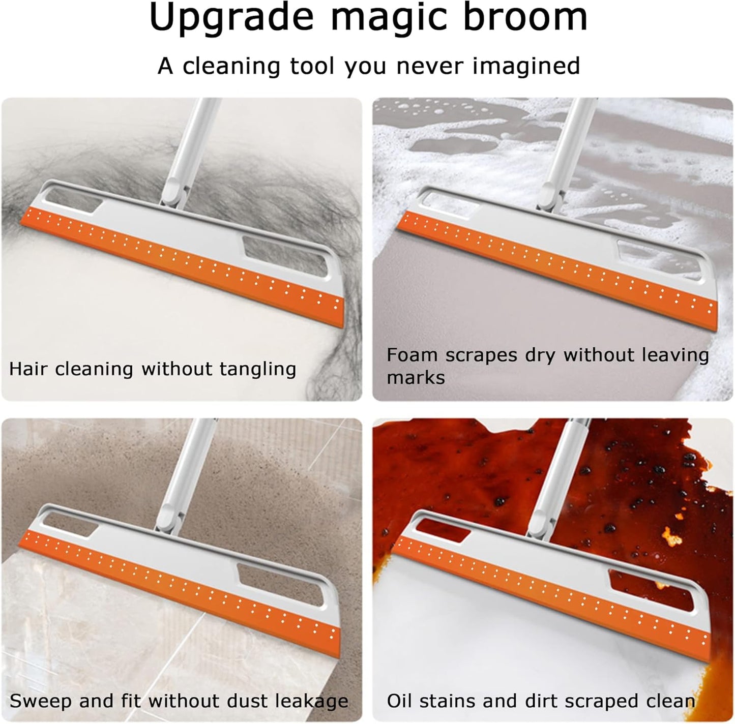 Multifunction Magic Broom, Silicone Floor Squeegee, Air Broom, Rubber Squeegee with 56" Long