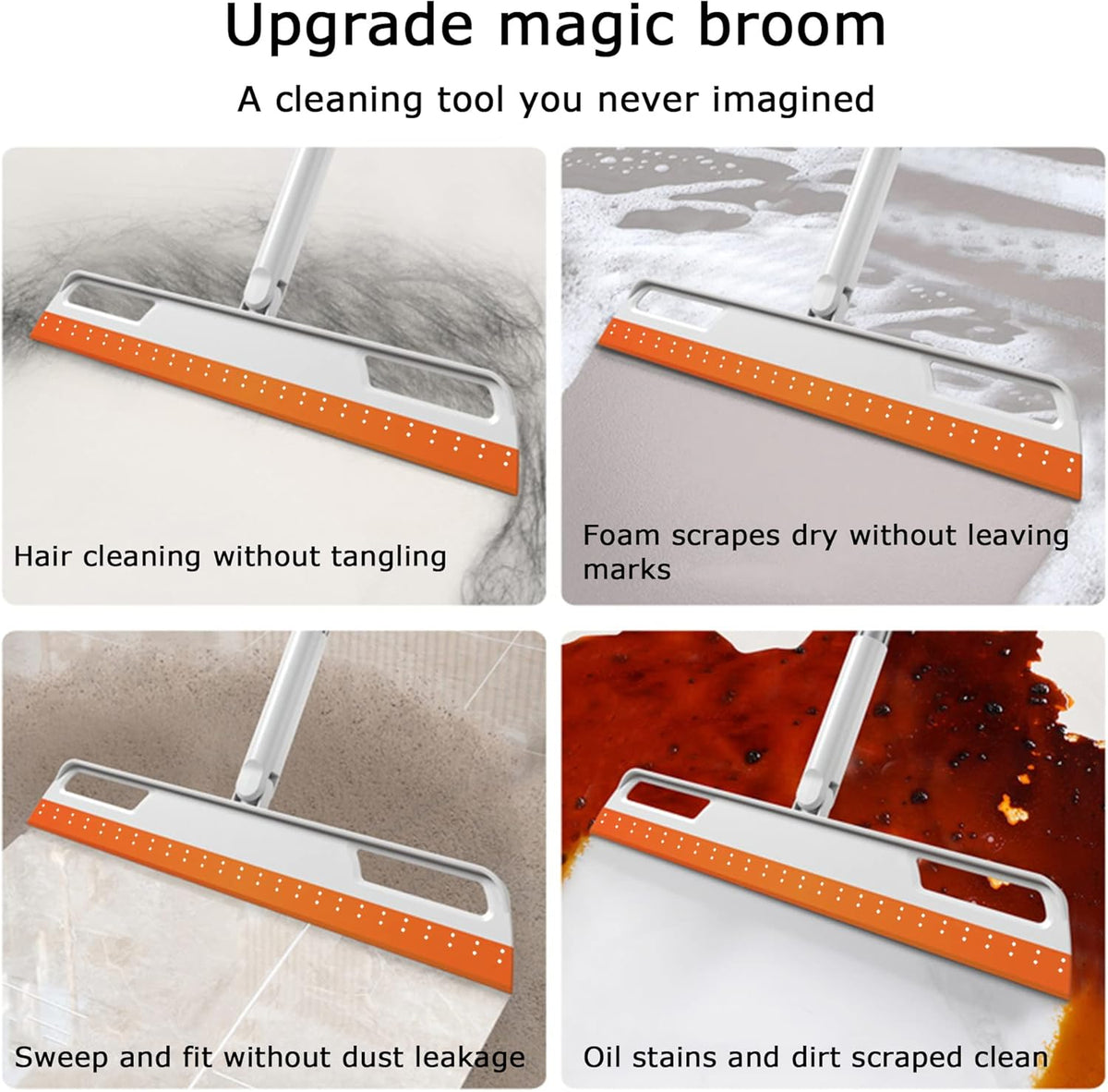 Multifunction Magic Broom, Silicone Floor Squeegee, Air Broom, Rubber Squeegee with 56" Long