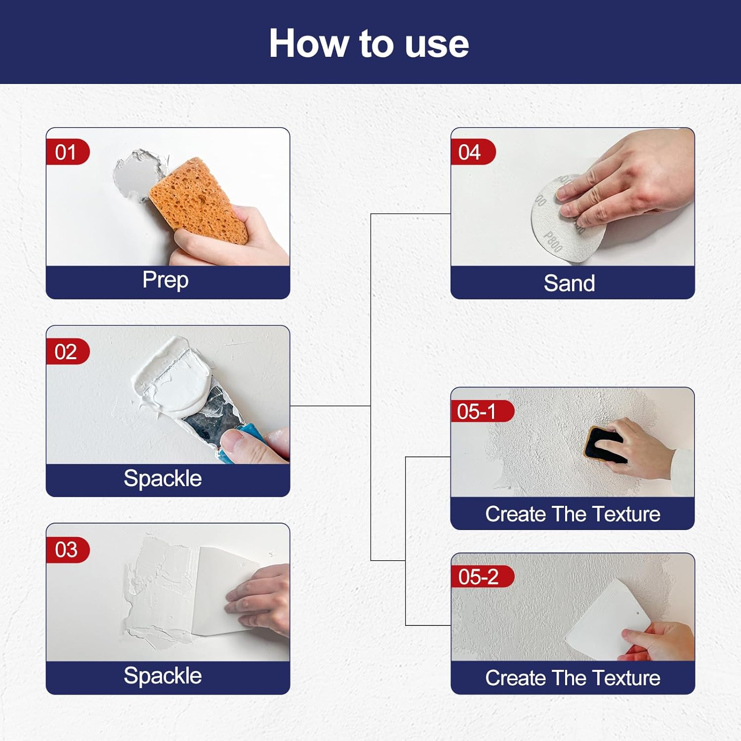 8.6oz Drywall Patch Repair Kit - Professional All-in-1 Tool Set (Scrapers/Sandpaper/Texture