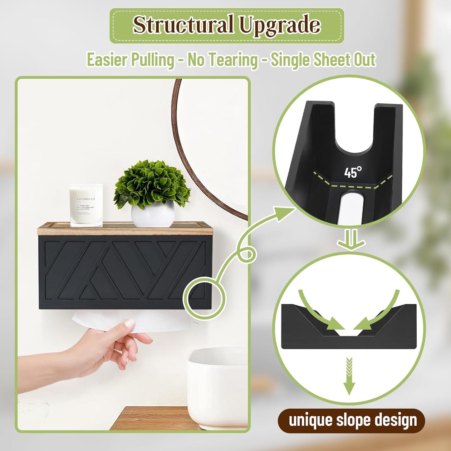 Paper Towel Dispenser Wall Mount, Paper Towel Holder Wall Mounted with Lid, Solid Wood Commercial