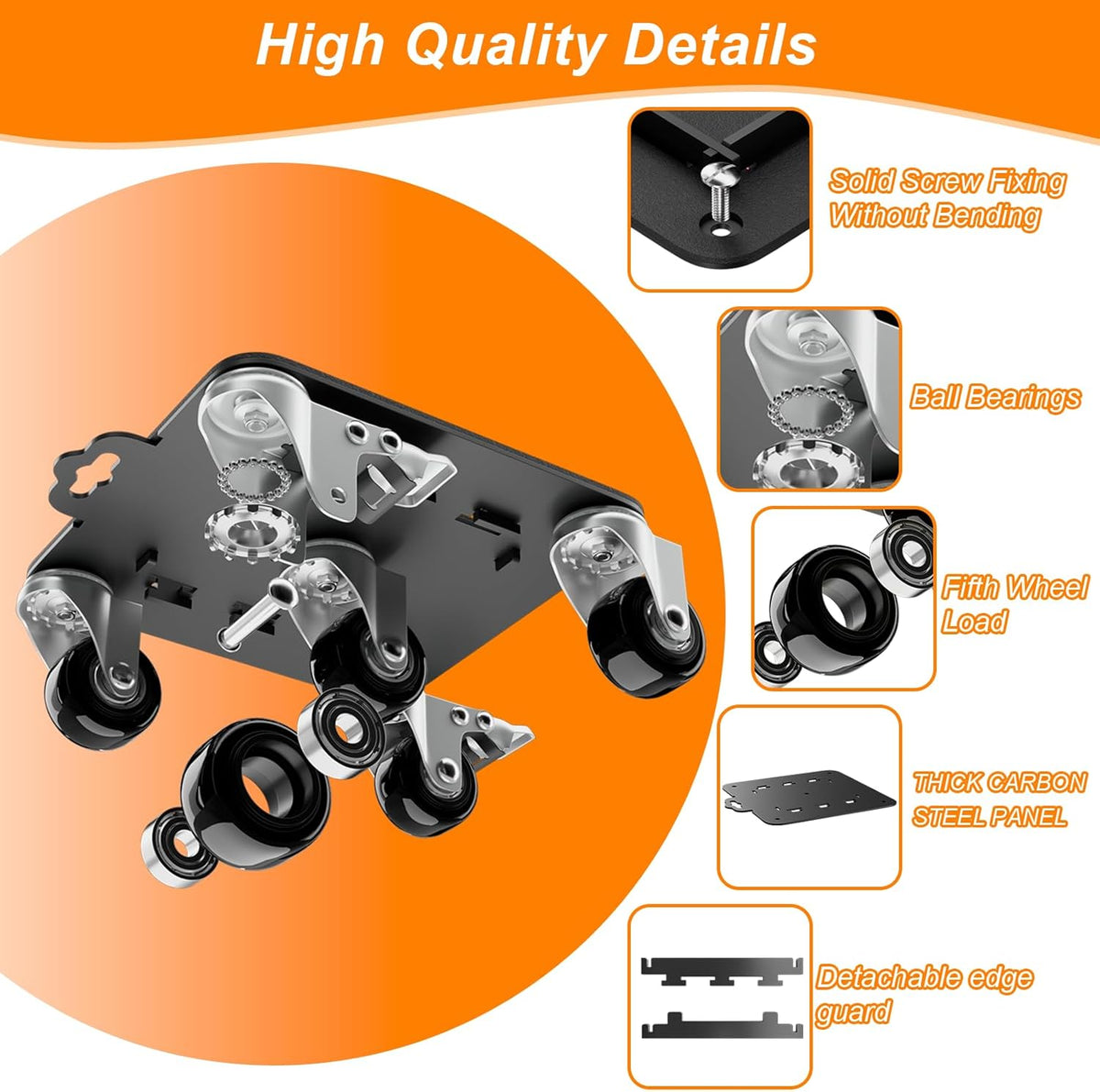 Furniture Dolly 5 Wheels Heavy Duty with Removable Side Guards,3307 Lbs Capacity,360° Rotating