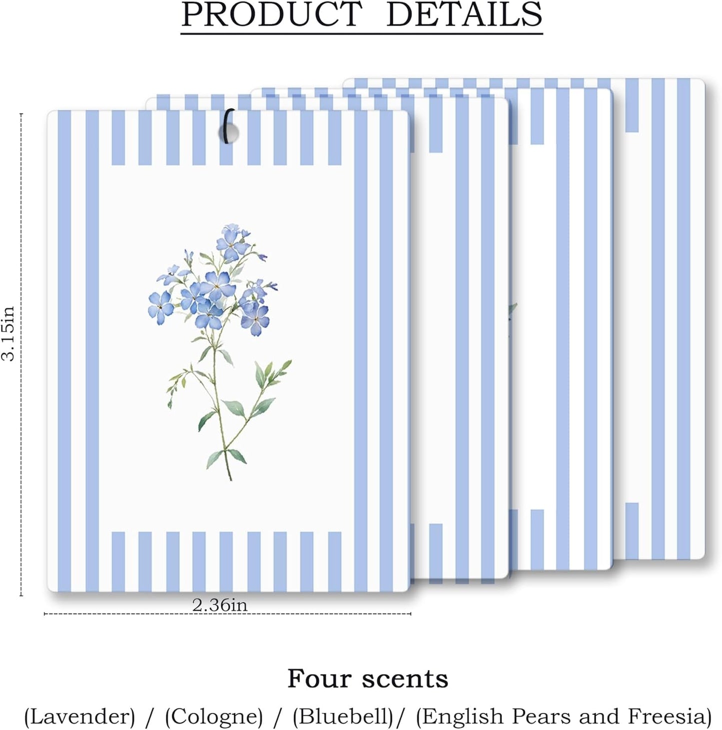 Rustic Blue Floral Car Air Freshener 4 Pcs, Preppy Blue Striped Flower Hanging Scents Air Freshener