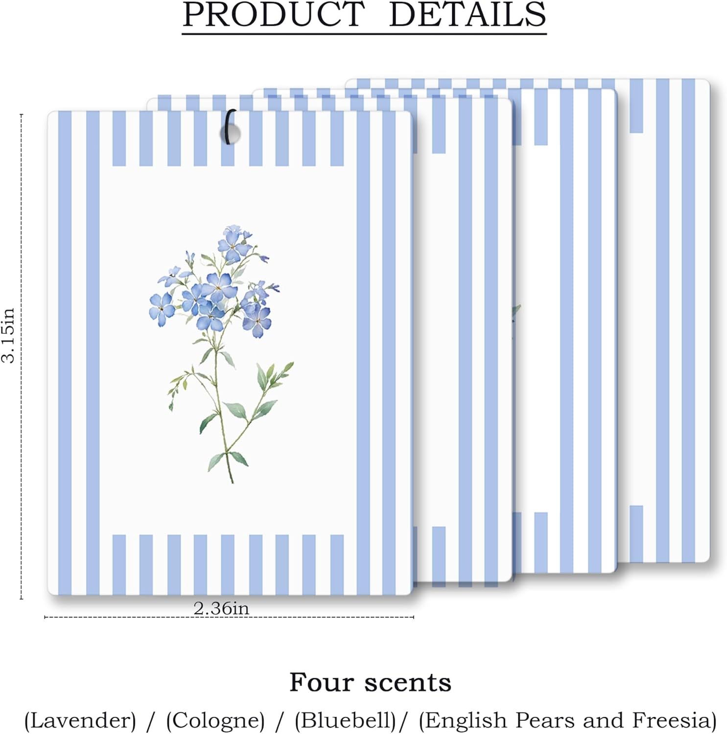 Rustic Blue Floral Car Air Freshener 4 Pcs, Preppy Blue Striped Flower Hanging Scents Air Freshener