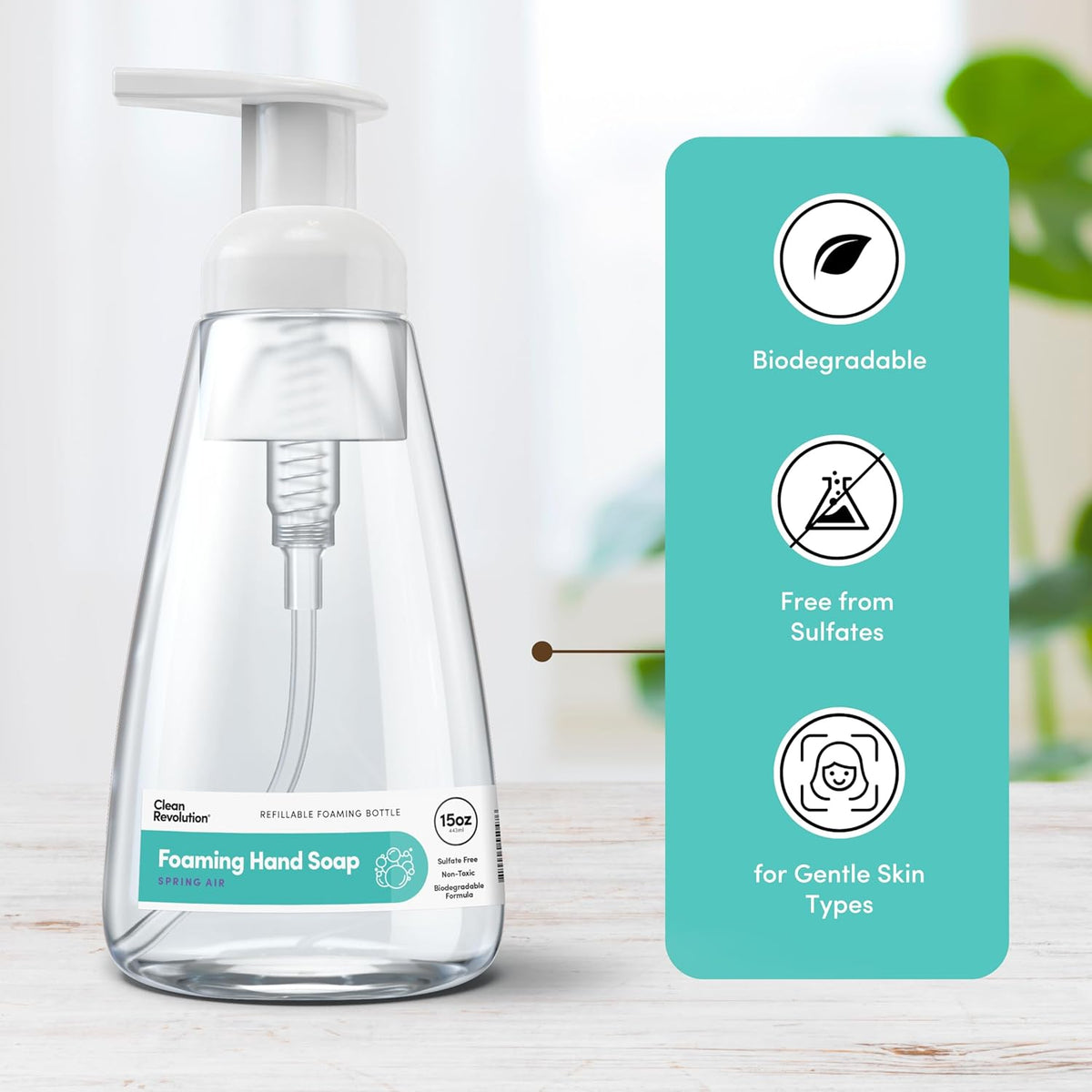 Clean Revolution Ready to Use Foaming Hand Soap | Three Pack | Jumbo 15oz Bottles | Gentle