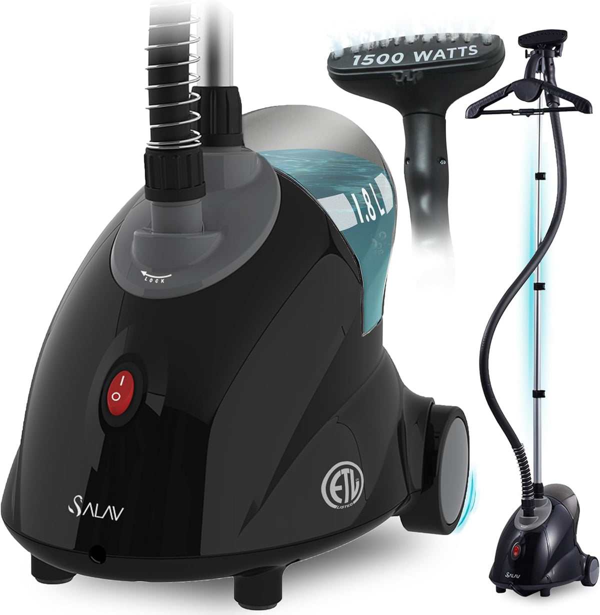 SALAV GS18-DJ Standing Garment Steamer with Roll Wheels for Easy Movement, 1.8L Water Tank for 1