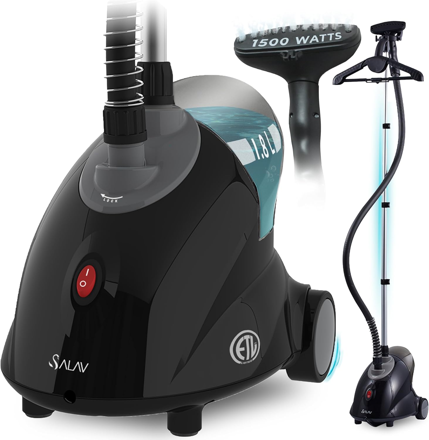 SALAV GS18-DJ Standing Garment Steamer with Roll Wheels for Easy Movement, 1.8L Water Tank for 1