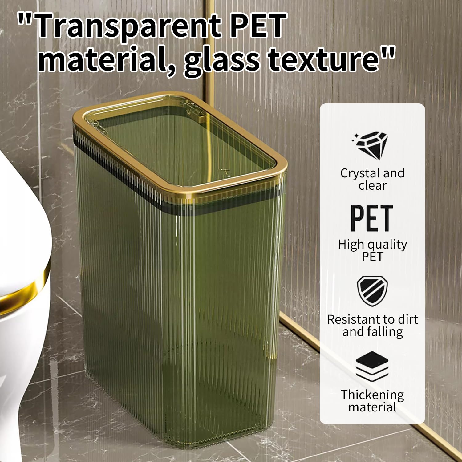 Transparent Trash Can, Bathroom Trash Cans with Lids, 2.6 Gallon Garbage Can for Bedroom, Office