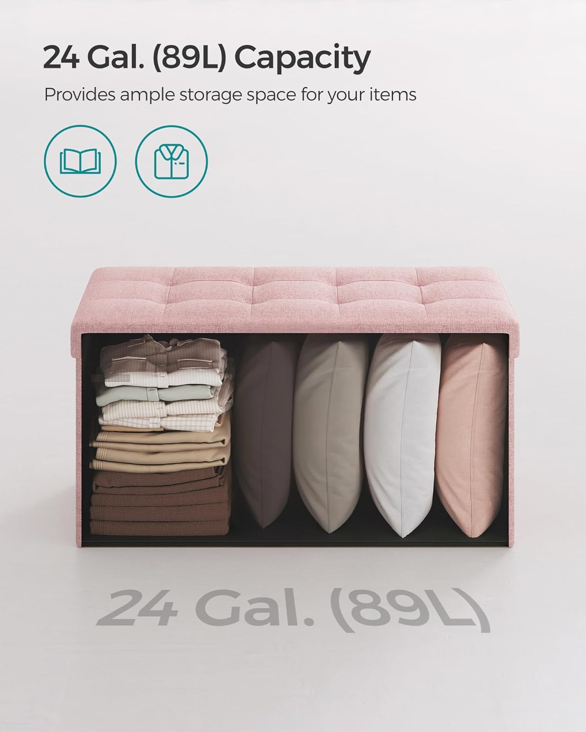 SONGMICS Mazie Collection - 30 Inches Folding Storage Ottoman Bench, Ottoman Foot Rest, End of Bed