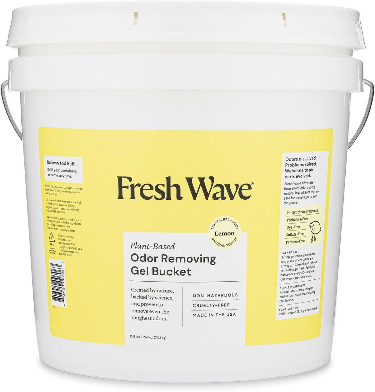 Fresh Wave Odor Removing Gel Bucket, 15.5 lb. (248 oz.) | Lemon Scent Refill | Odor Absorbers for