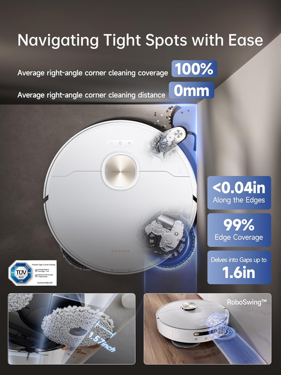 DREAME X40 Ultra Robotic Vacuum with Removable & Liftable Mop, 12,000Pa Suction, Side Brush