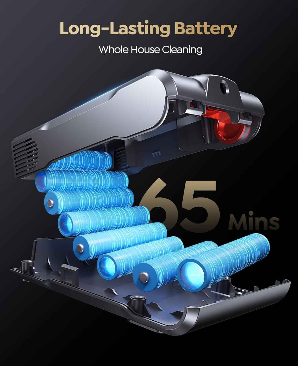 Cordless Vacuum Cleaner, 600W/50KPA/65Mins(ECO Mode) Vacuum Cleaners for Home, Self-Standing Stick