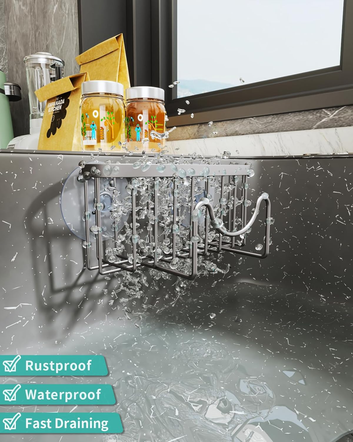 HapiRm Multifunctional Kitchen Sponge Holder with Unique M-Shaped, 2 Installation Ways Sink Caddy
