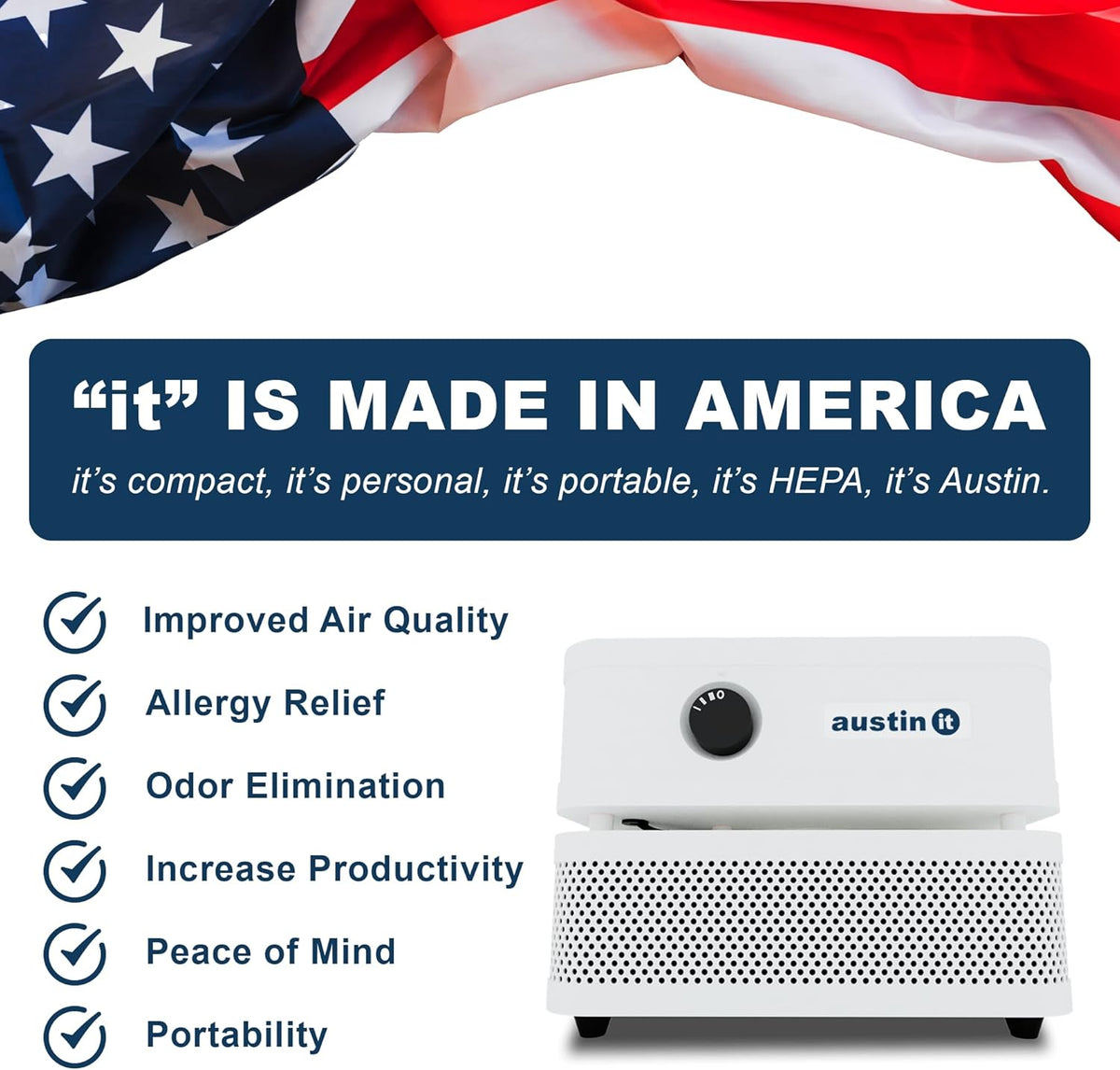 Austin Air it Personal Air Purifier - Sleek Allergy Air Purifier for Office & Room - Capturesf
