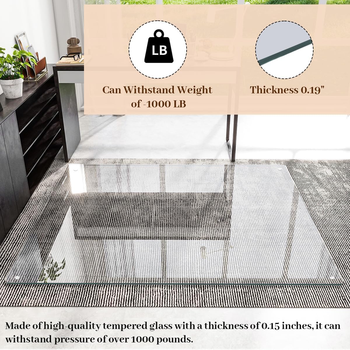 [Tempered Glass] 48" x 72" Glass Chair Mat, 1/5" Thick Office Chair Mat for Carpet or Hardwood