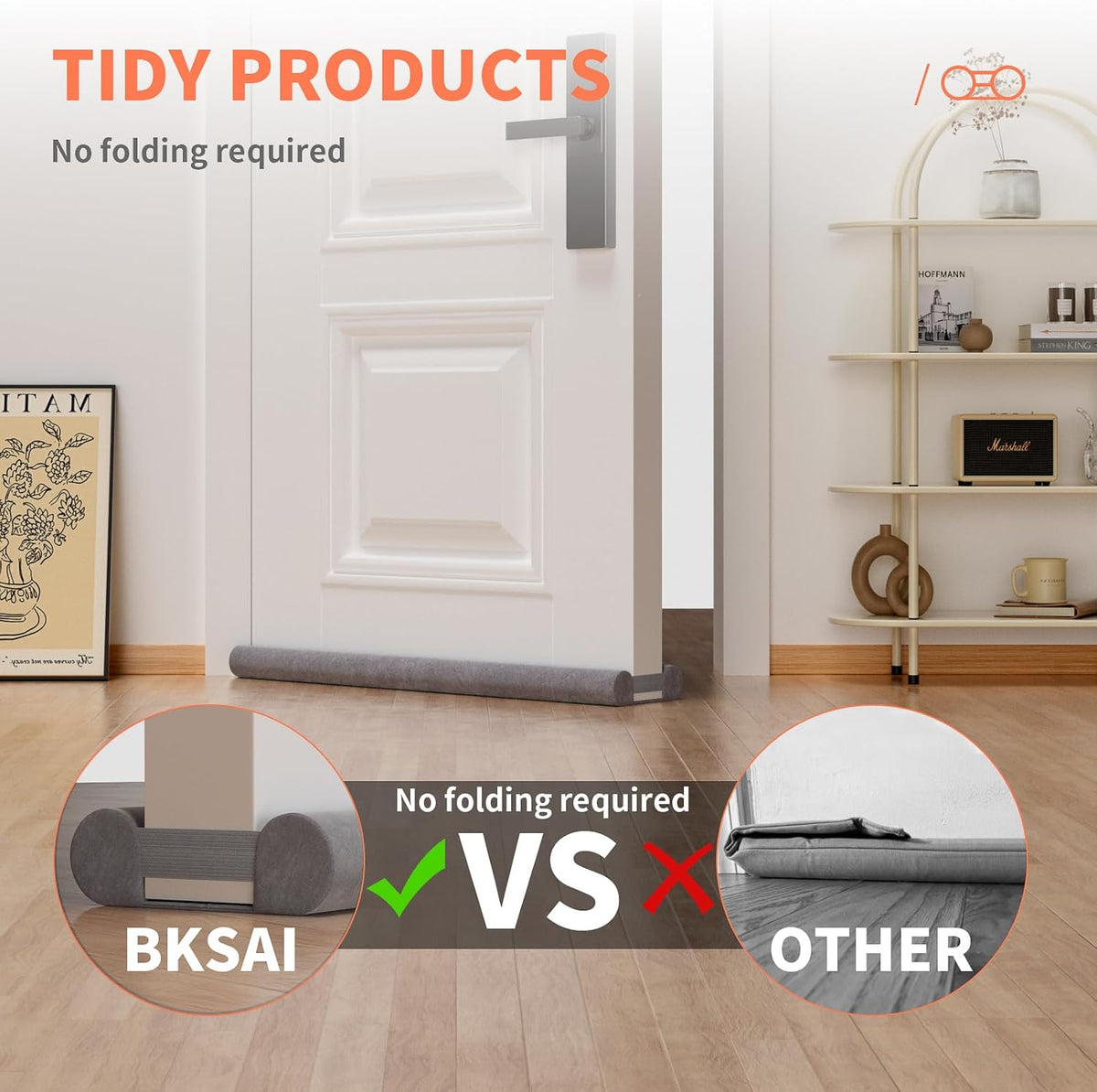 Door Draft Stopper for Bottom of Door, Under Door Gap Filler/Seal for Big Gap, No Folding Required