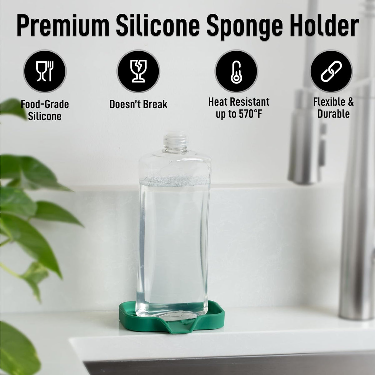 Zulay Kitchen Small Silicone Sponge Holder (4.9x3.3”) – Space-Saving Sink Organizer Tray for
