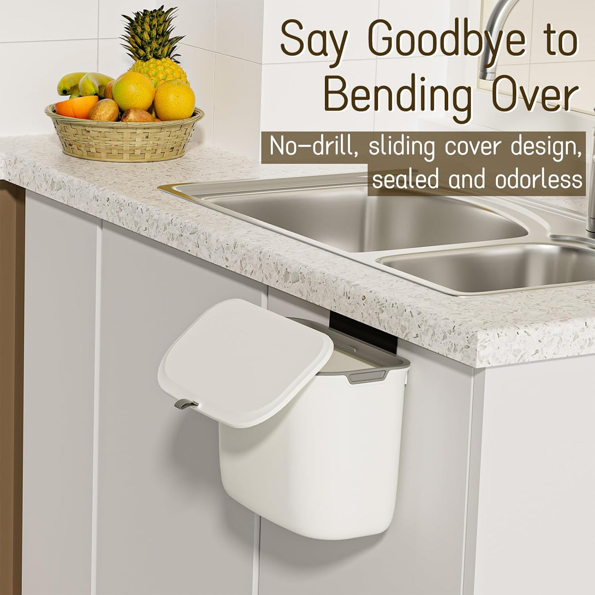 1.9 Gallon Kitchen Compost Bin Hanging Small Trash Can with Lid Under Sink Dual Installation &