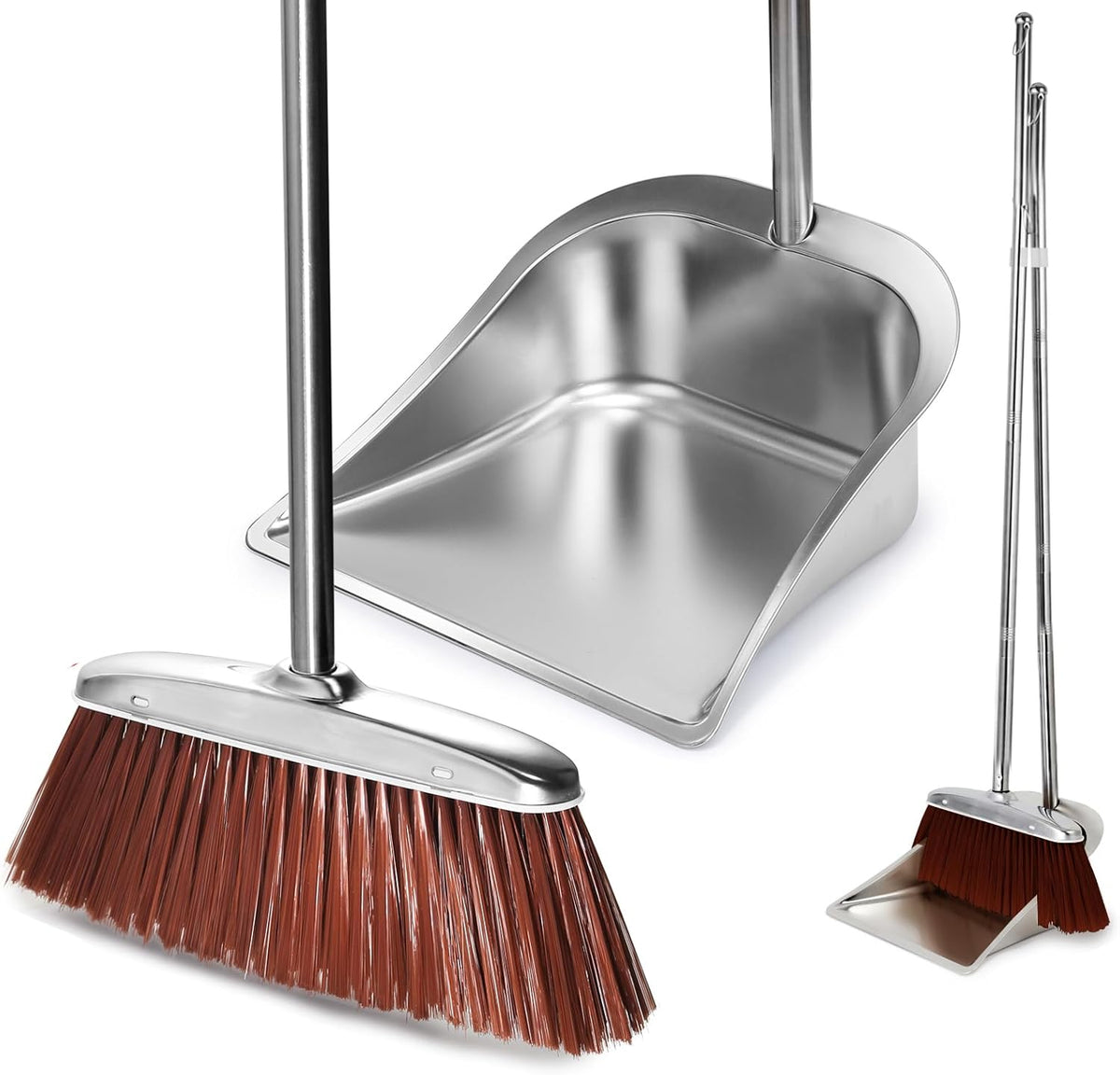 Broom and Dustpan Set for Home, 56" Kitchen Broom with Dustpan Combo Set, Heavy Duty Dustpans with