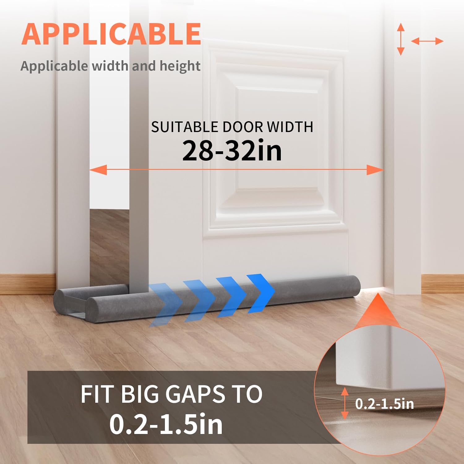 Door Draft Stopper for Bottom of Door, Under Door Gap Filler/Seal for Big Gap, No Folding Required