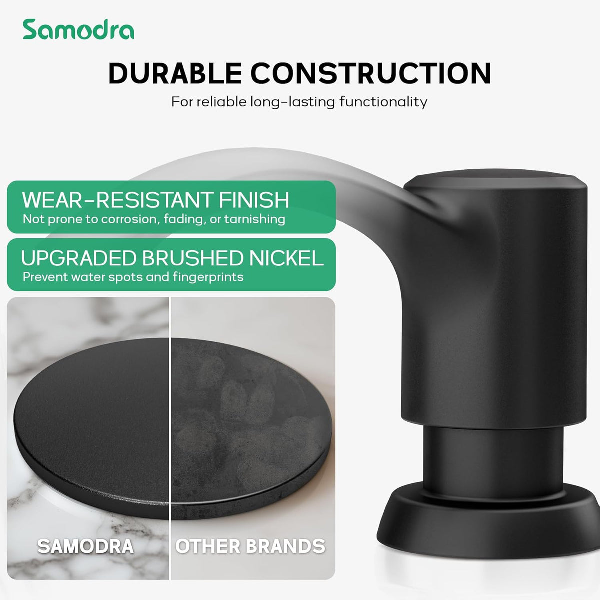 SAMODRA Built-in Kitchen Sink Soap Dispenser with Extension Tube Kit - Matte Black Finish