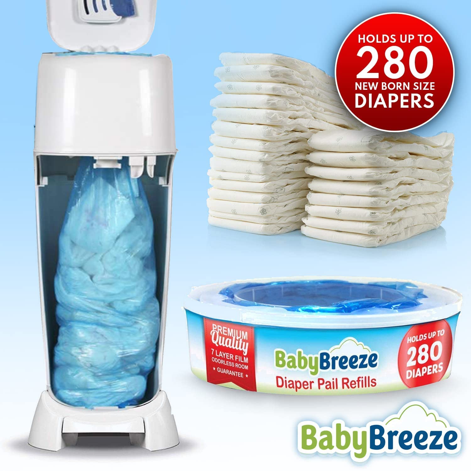 BabyBreeze Diaper Pail Refill Bags Compatible with Playtex Diaper Genie Pails Odor Absorbing Diaper