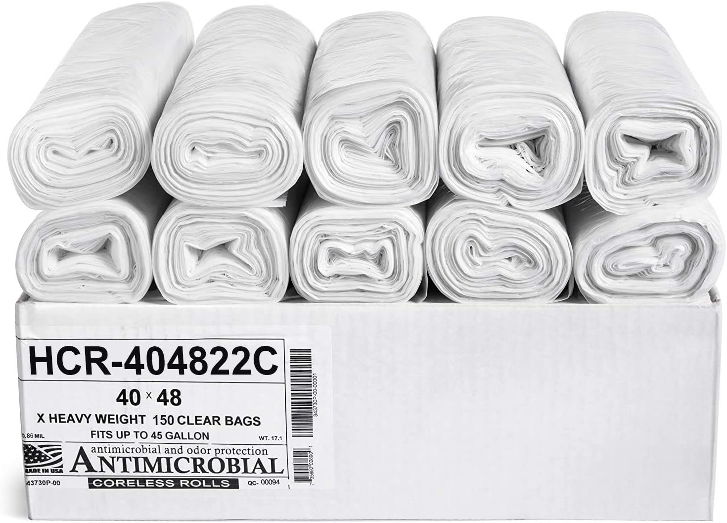 Aluf Plastics High Density Trash Bags, 45 Gallon, 150 Count, 22 Micron (eq), 40" x 48", Clear, for