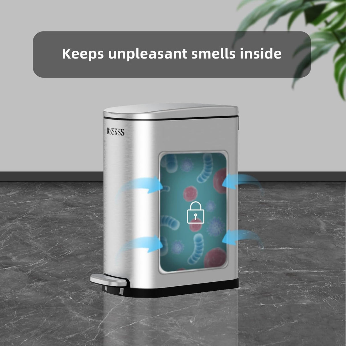 2.6 Gallon Slim Bathroom Trash Can with Soft Close Lid, 10L Stainless Steel Garbage Can with