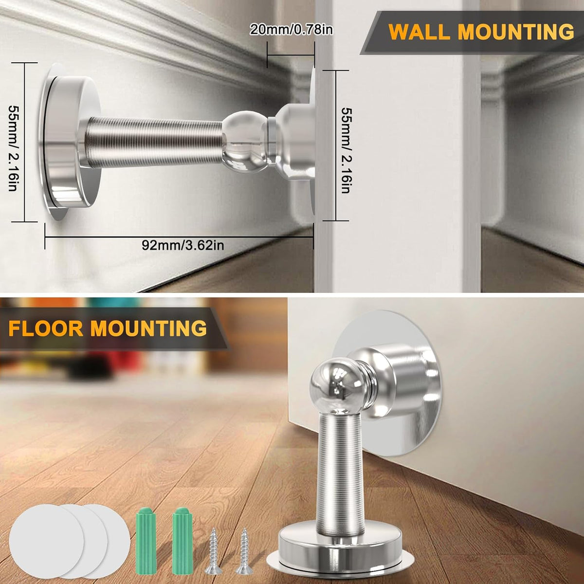6 Pack Door Stopper Magnetic, COCIVIVRE Magnet Door Stop Stainless Steel for Wall and Floor