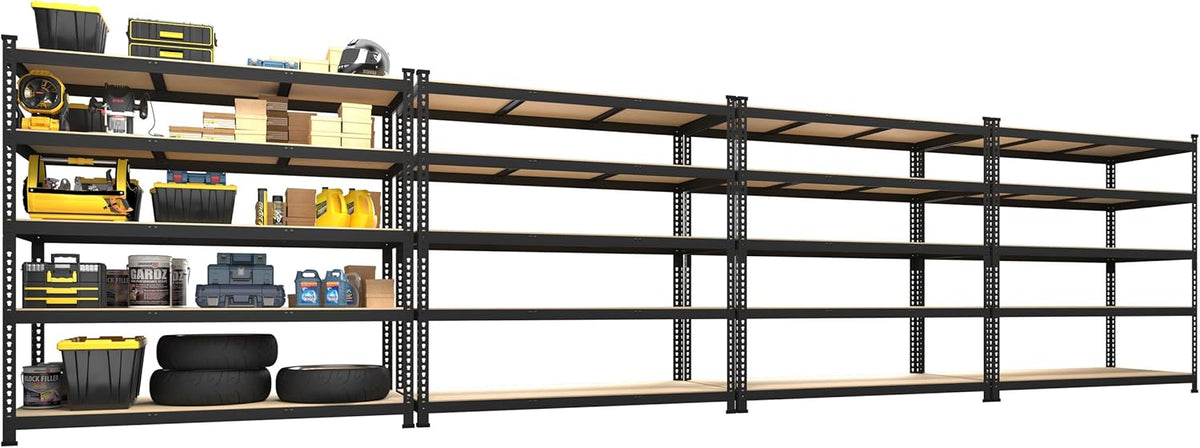 PrimeZone 4 Pack Heavy Duty Adjustable 5 Tier Garage Storage Shelves - 47" W x 18" D x 71" H, Metal