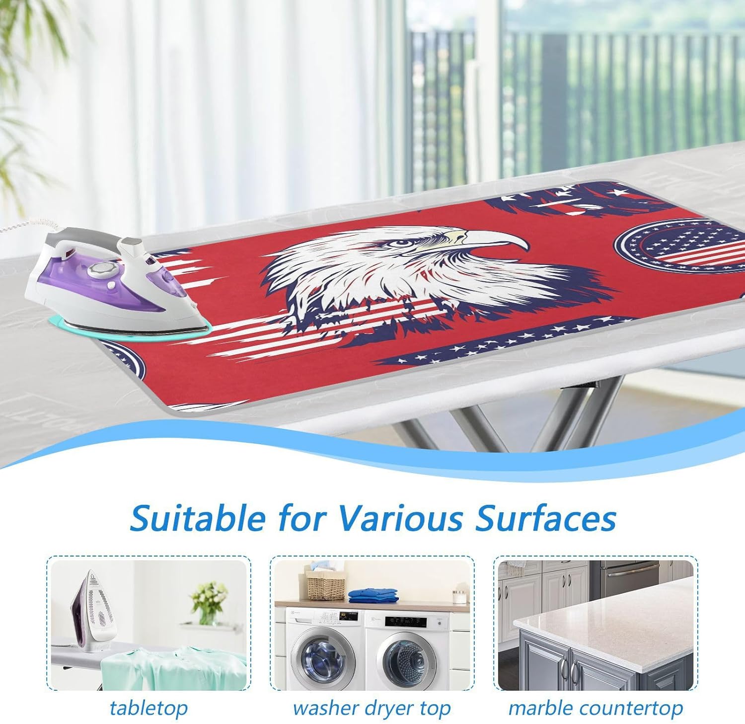American Flag Bald Eagle Red Ironing Mat for Table top Portable Ironing Pad Blanket for Washer