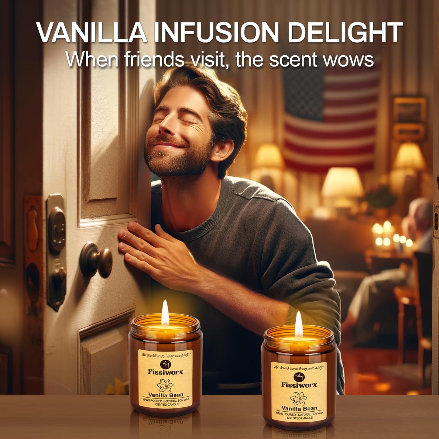 Fissiworx Vanilla Scented Candle Set 2 Pack, Candle for Home Scented, Odor Eliminating, Stress