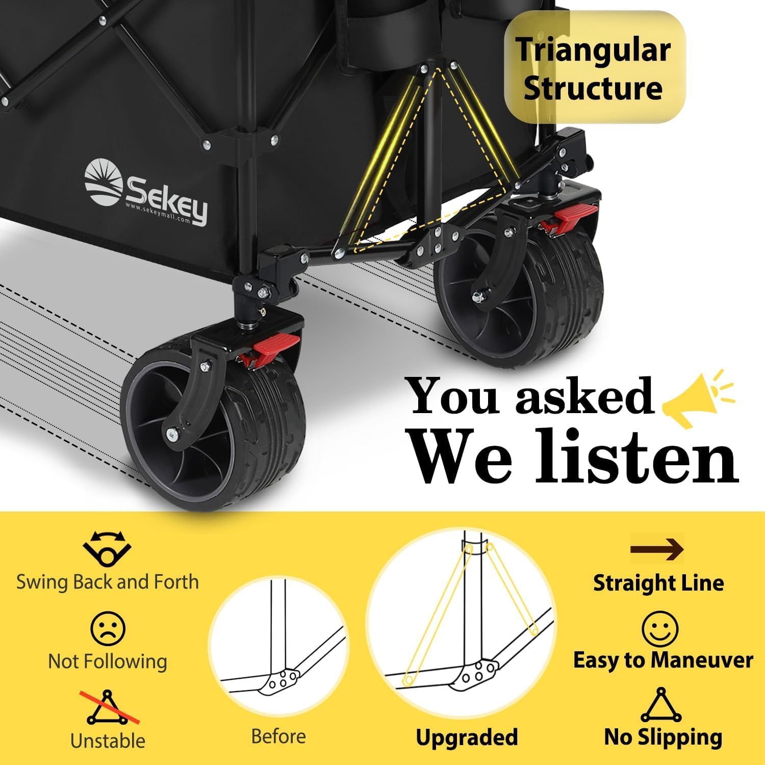Sekey 48''L Collapsible Foldable Extended Wagon with 440lbs Weight Capacity, Heavy Duty 300L
