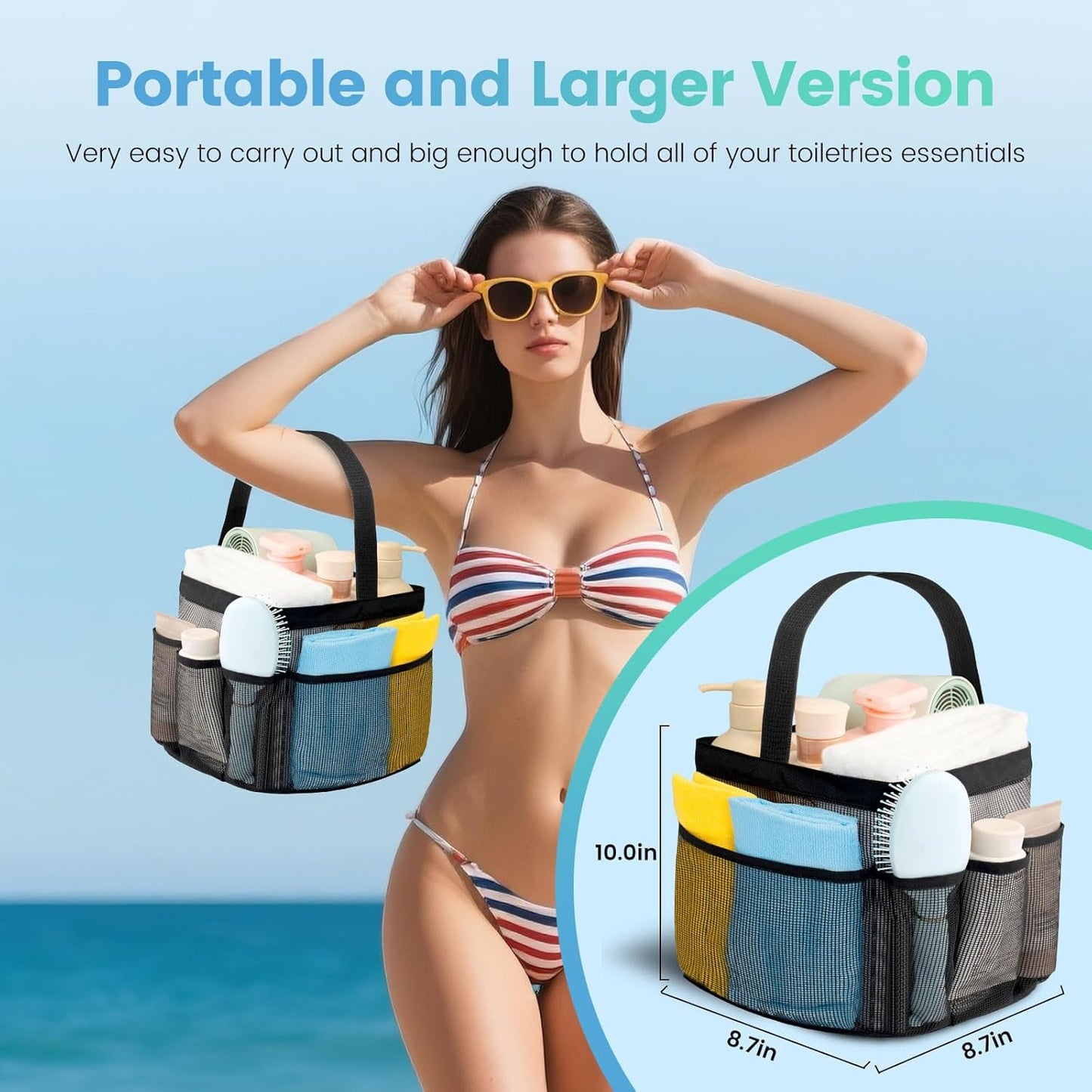 Mesh Shower Caddy Portable for College Dorm Room Essentials for Girls with 9 Pockets,Large-Capacity