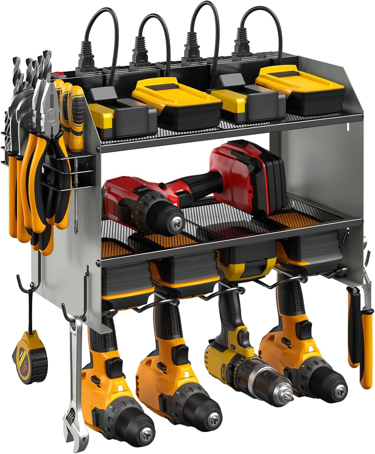 CCCEI Modular Power Tool Organizer Wall Mount with Charging Station. Garage 4 Drill Storage Shelf