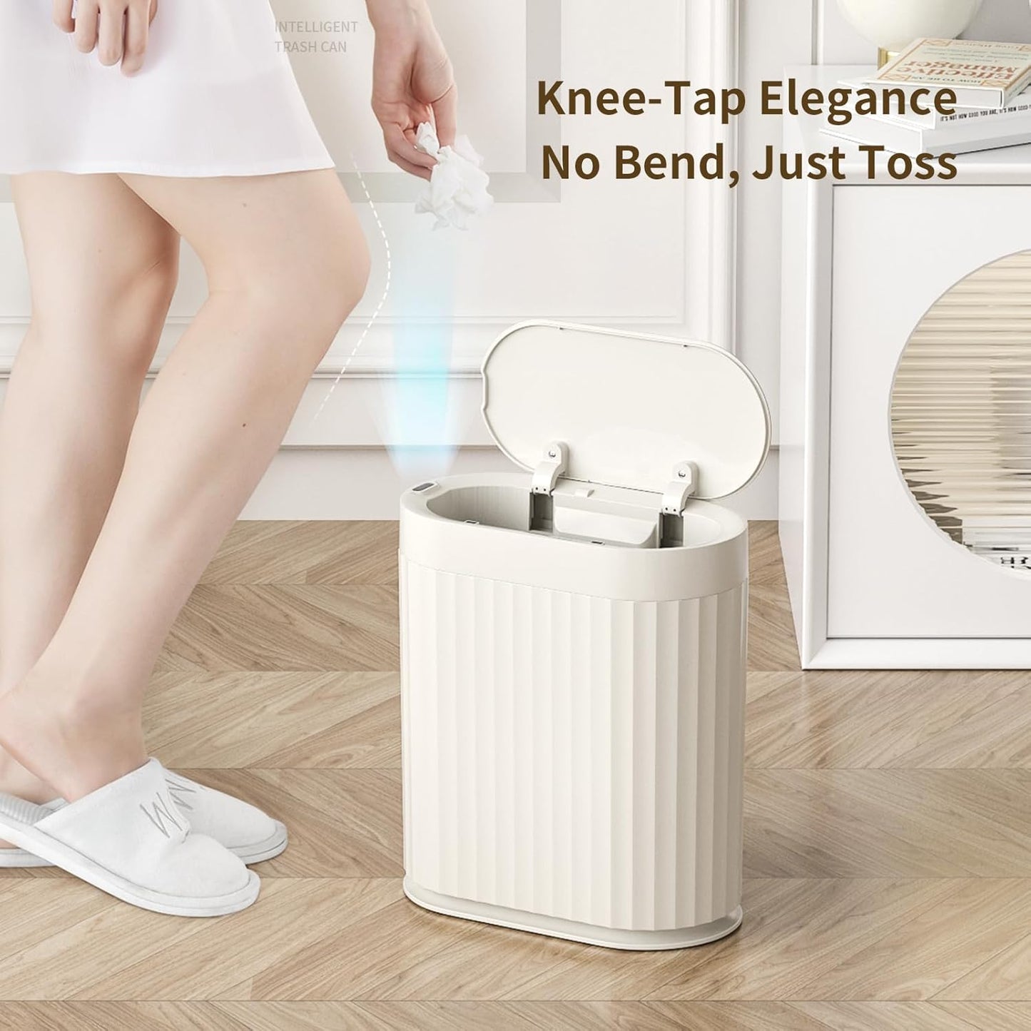 MRBIN Small Trash Can for Bathroom, Automatic Touch Less Garbage Bin with Lid, 2 Gallon Plastic