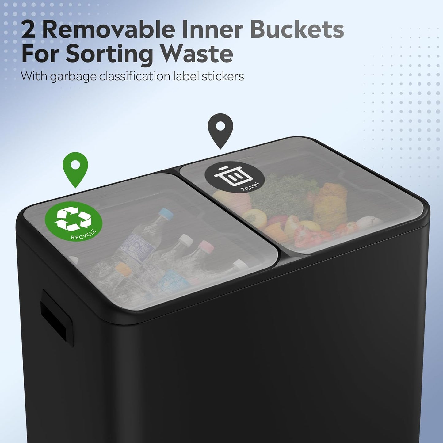 WLIVE Dual Trash Can, 2 x 8 Gallon (2 x 30 L), Step Trash Can with Lid with Inner Buckets, 2