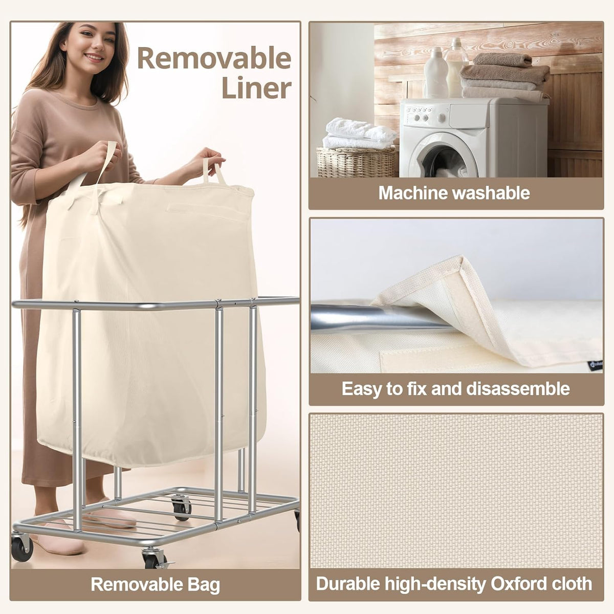 230L Rolling Laundry Hamper, 2-Section Laundry Basket with Wheels, 61 Gallons Laundry Sorter with