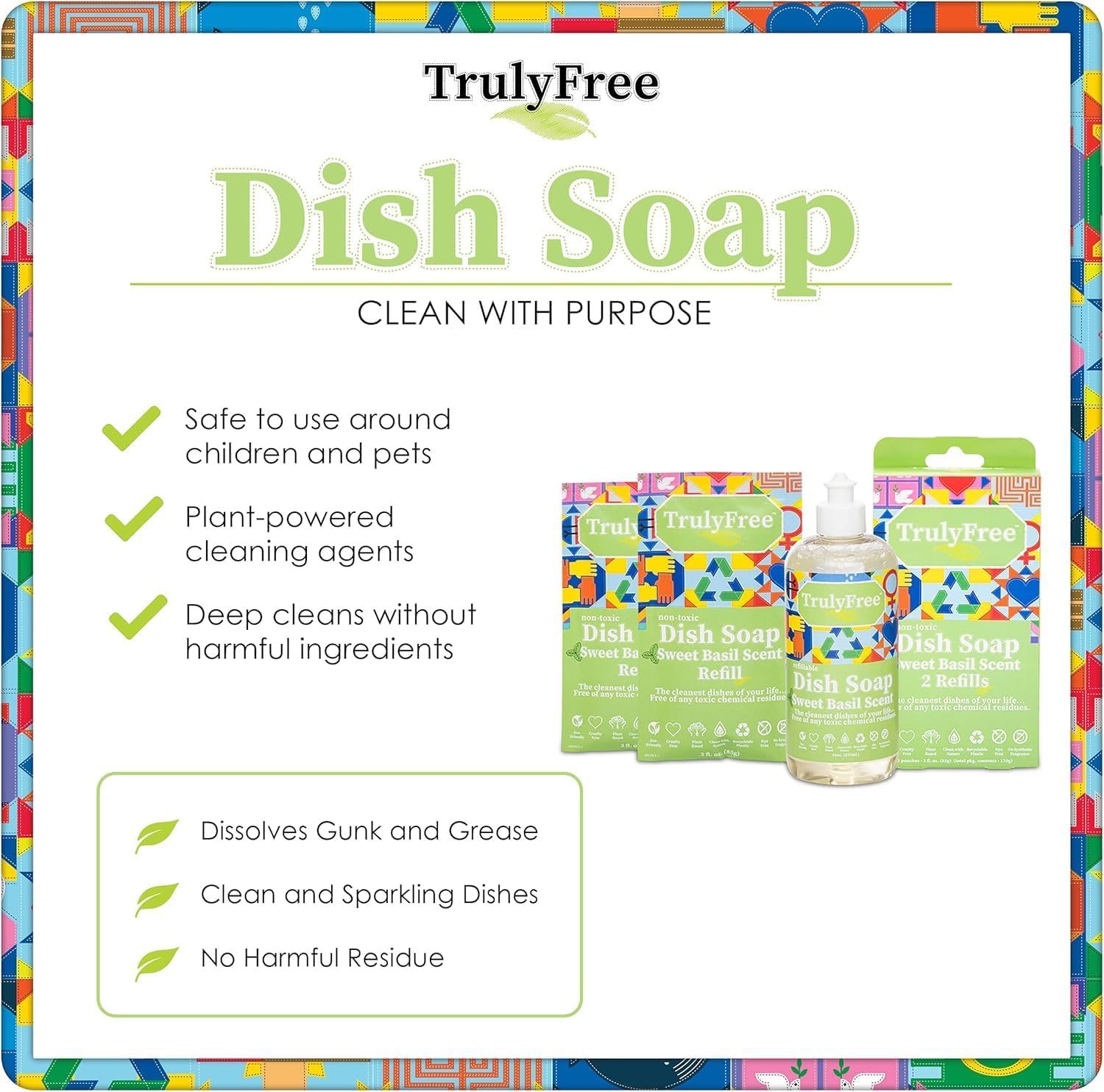 Truly Free Natural Concentrated Dish Detergent Dishwashing Liquid | Plant-Based Dish Soap | Sweet