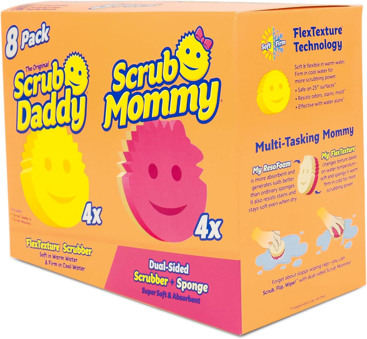 Scrub Daddy 4 Scrub Daddy Sponges & 4 Scrub Mommy Kitchen Sponges - Scratch-Free for Dishes &